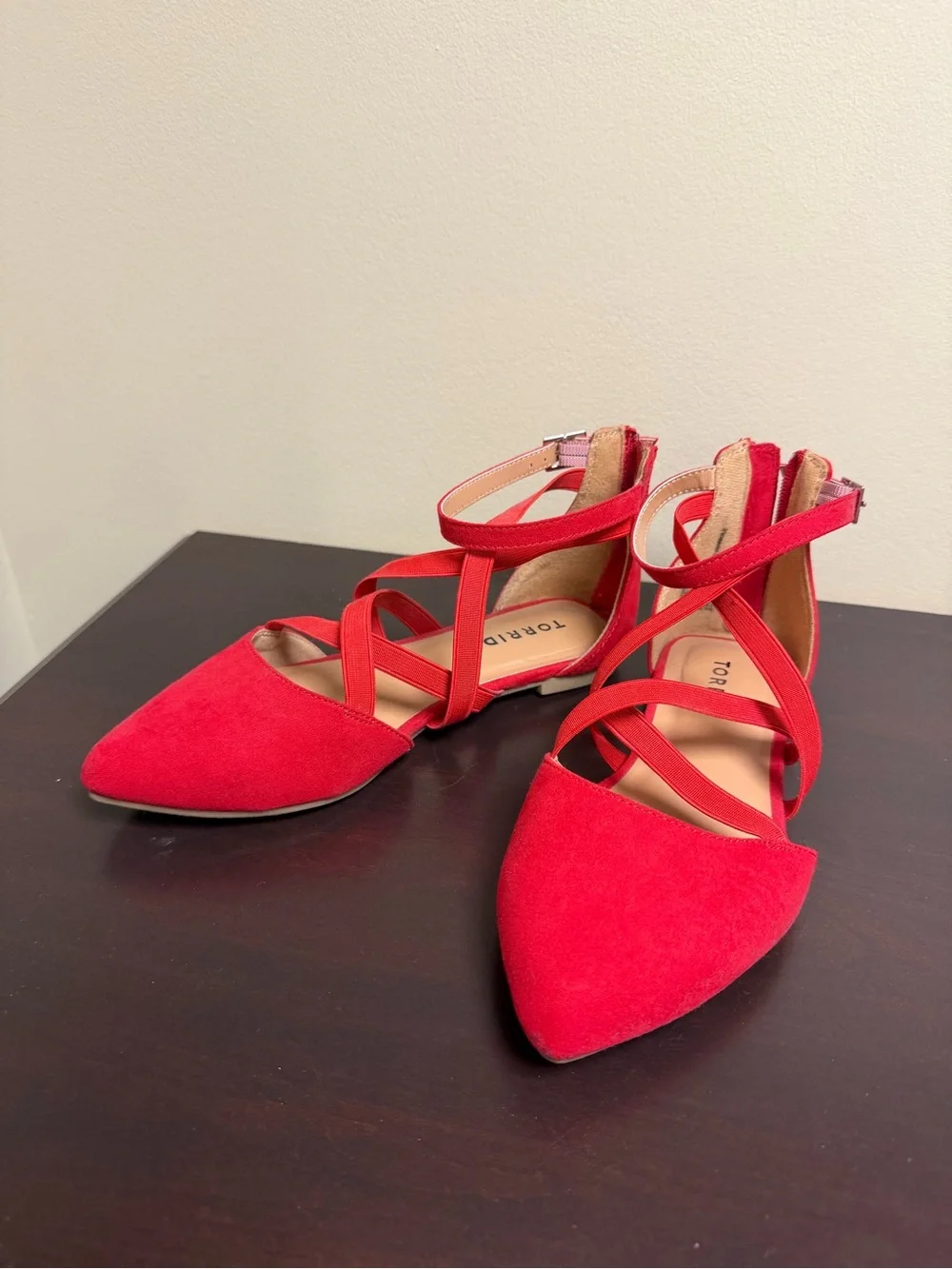 Torrid Red suede Pointed-Toe Strappy Flats
